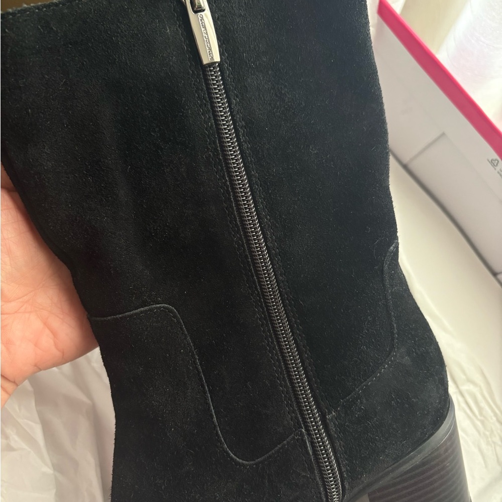 Vince Camuto Black Heeled Boots Suede Pull-On - Picture 4 of 8